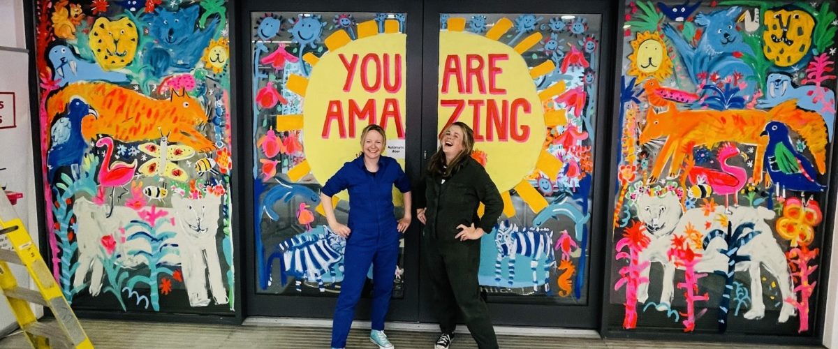 Emily Powell and Sarah Moore at the GOSH doors